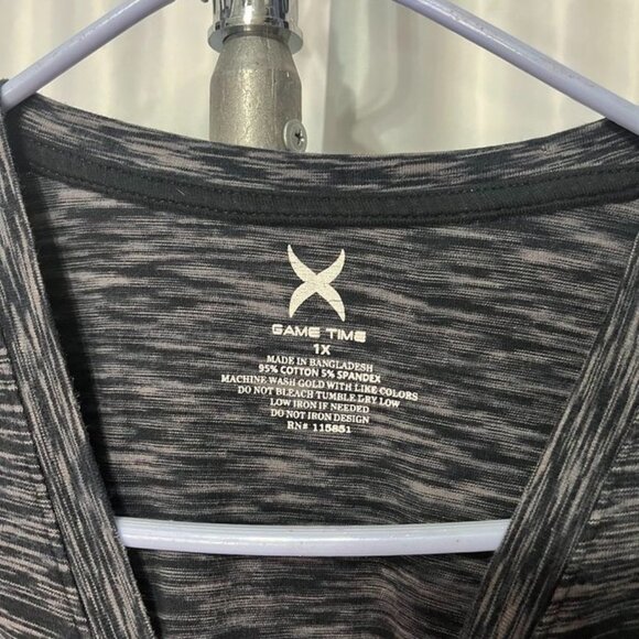 Game Time Black Heathered V-Neck Tee Shirt Women’s 1X Activewear - Picture 2 of 6